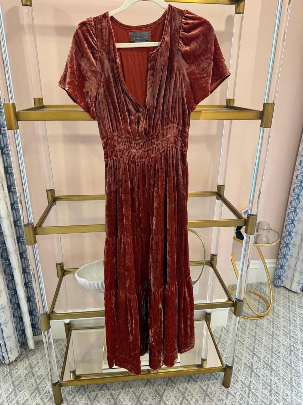 Anthropologie Rust Velvet Maxi Dress